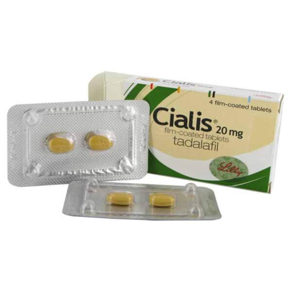 Cialis 20mg film-coated tablets package – Tadalafil for erectile dysfunction supplied by Elite Meds Global Inc.