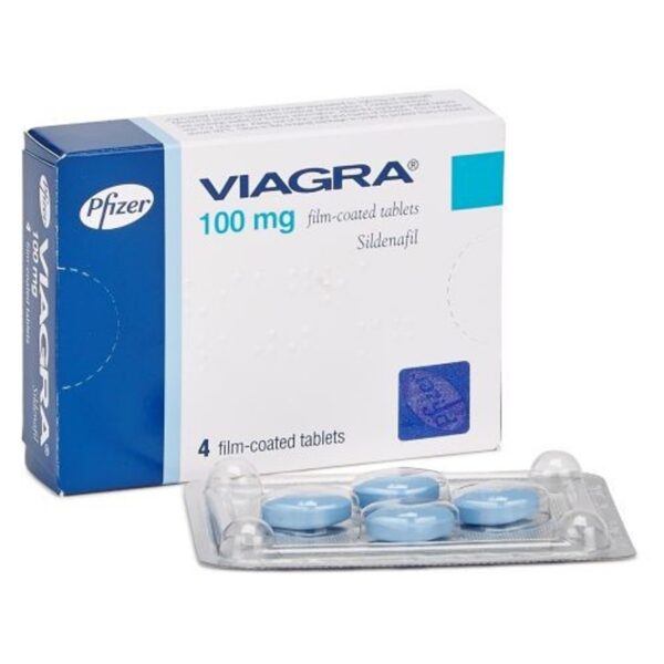 Viagra 100mg film-coated tablets package – Sildenafil citrate for erectile dysfunction treatment