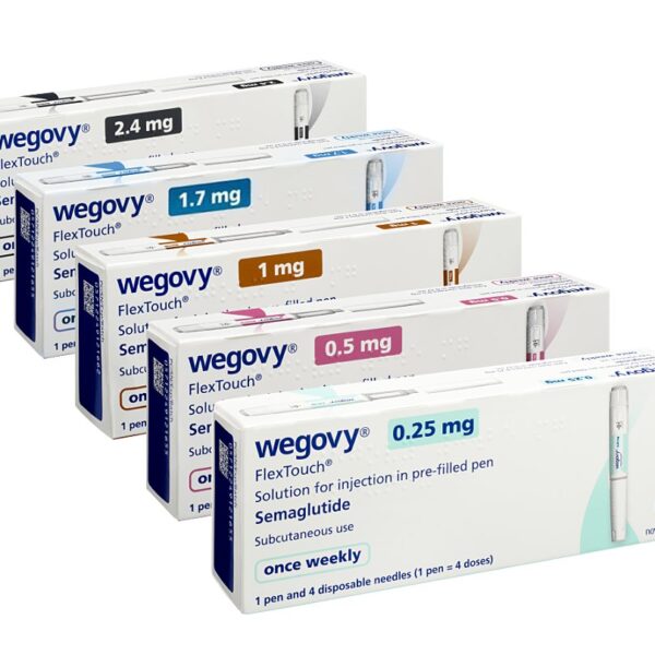 Buy Wegovy online without prescription. Weekly dose chart showing gradual increase from 0.25 mg to 2.4 mg for safe weight loss treatment.