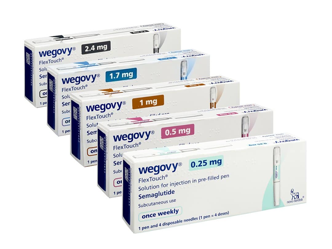 Buy Wegovy online without prescription. Weekly dose chart showing gradual increase from 0.25 mg to 2.4 mg for safe weight loss treatment.